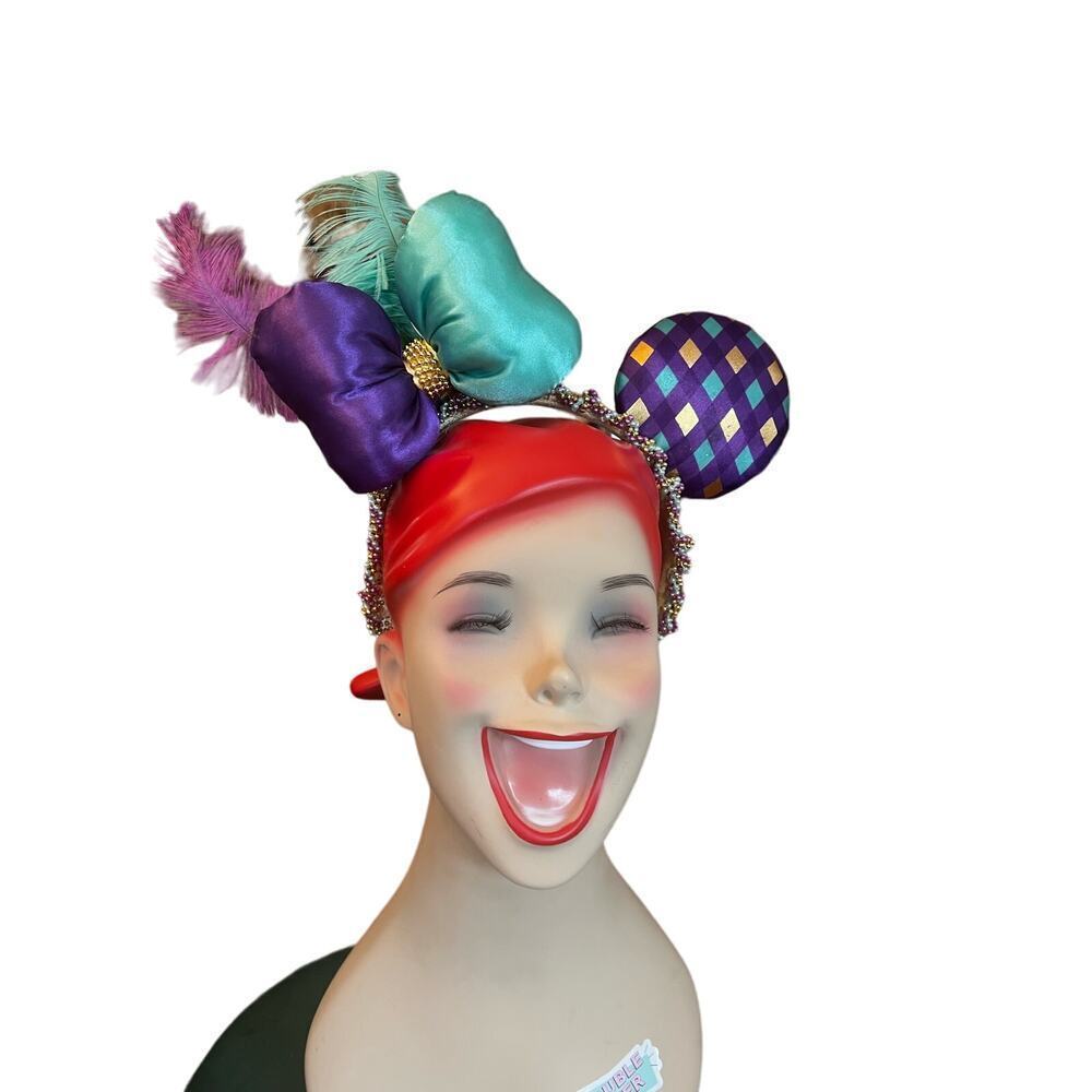 Disney Colorful Feather Satin Bow & Patterned Ear Headband - Red, Purple, Teal